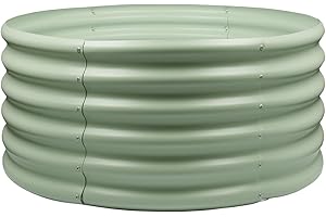 Harbour Housewares Raised Garden Bed - Green - 90 x 45cm - Round - Bottomless Metal Raised Bed Galvanised Steel Planter Box for Growing Outdoor Plants, Vegetables, Flowers and Herbs