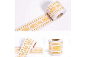 Dostear Friso Para Pared Cenefas Adhesivas BañO Cocina de Papel Para Paredes 3d Infantiles Decorativas Pintado Cocina Vinilo Autoadhesivo Impermeable Patrón amarillo 12 X 1000cm