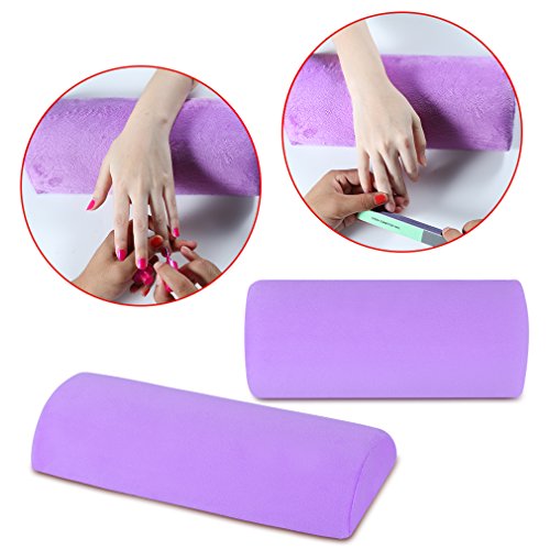 Elite99 Soft Comfortable Cushion Pillow Hand Holder Nail Arm Rest Washable Half Column Towel Detachable Nail Art Design Manicure Care Treatment Salon Tool (Purple)