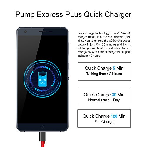 Ulefone Power - 4G Smartphone ohne Vertrag (ultra-groÃŸer 6050 mAh Akku, Schnellaufladung, 5.5 Zoll 1080 FHD Display, 2.5D Corning Gorilla 3 Glass, Android 6.0, Octa-Core 1.3GHz Prosessor, 3GB RAM + 16GB Interner Speicher, 13MP + 5MP Kameras, Dual SIM, Fingerabdruckscanner, WLAN, OTG, HotKnot, GPS) (Blau)