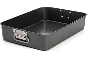 Jucoan Deep Lasagna Pan 40 x 29 cm, Large Non-Stick Roasting Tin for Turkey, Casserole Dishes, Oven Safe Rectangular Brownies Roasting Tray for Christmas, Housewarming Gifts, Black, Easy to Clean