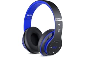 PRTUKYT 6S Wireless Headphones Over Ear,Hi-Fi Stereo Foldable Wireless Stereo Headsets Earbuds with Built-in Mic, Micro SD/TF, FM for iPhone/Samsung/iPad/PC (Black & Blue)