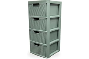 SIDSONS - Large Plastic Rattan Style Storage Drawer - Durable & Stylish Cabinet with Smooth Pull Drawers - Multipurpose Organizer for Clothes Toys, Kitchen, Home & Office Use (Sage Green, 4 Tier)