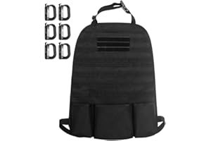 MUCHER Molle taktyczna ochrona oparcia fotela samochodowego, organizer, wodoszczelna, wielofunkcyjna torba do przechowywania z 6 haczykami, do większości pojazdów (czarna)