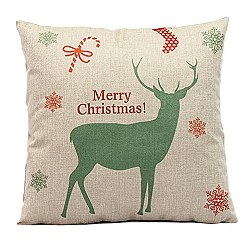 Weihnachten Geschenkidee Leinenkissenabdeckung Zierkissenbezug, grün Hirsch Merry Christmas, Hauptfarbe Beige Weihnachten Geschenkidee Leinenkissenabdeckung Zierkissenbezug, grün Hirsch Merry Christmas, Hauptfarbe Beige