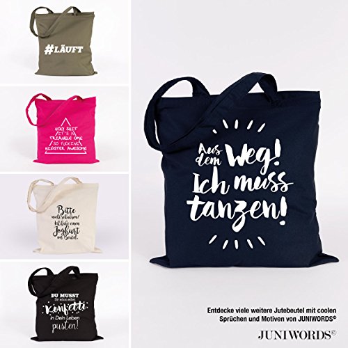 JUNIWORDS Jutebeutel – Wähle ein Motiv & Farbe – „Klassenarbeiten inside und alle so: YEAH“ (Beutel: Marine Blau, Text: Weiß) - 4