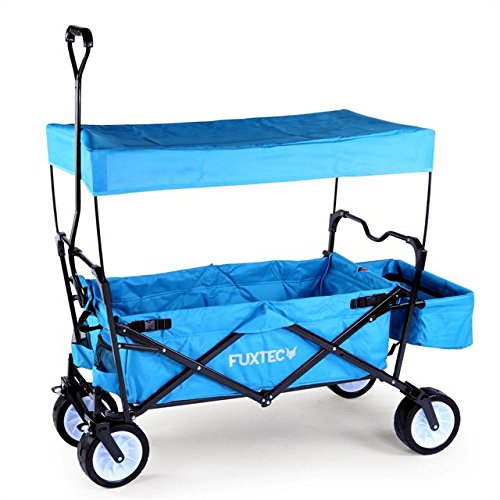 FUXTEC Bollerwagen BW-100 Türkis Blau mit Bremse, Breitreifen, Dach, Hecktasche - 3