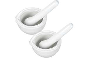 VILLCASE 2 Sets Mörser mit Stößel, kleiner Porzellanmörser Stößel Set Keramik Kleine Kräuterschale Pesto Küche Mörser Wissenschaftliches Zubehör 60 mm
