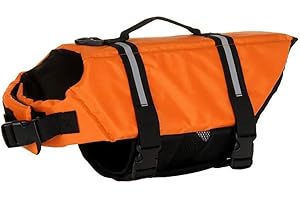 IZEFIA Gilet de Sauvetage pour Chien Manteau de Sécurité La Natation Gilet de Sauvetage pour Flottaison avec Poignée pour Petit Chien Grand Chien Orange L