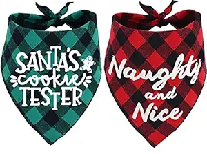 PICKUPIK 2 Pack Dog Bandana Christmas for Puppy Cat,Plaid Christmas Scarf for Dogs