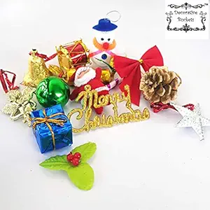 DECORATIVE BUCKETS PVC Mix Christmas Decorations Tree Ornaments (Multicolour) - Pack of 12