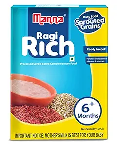 Manna Baby Cereal 200g | Baby Food (6+Months) Sprouted Ragi | 100% Natural Health Mix | Infant Food