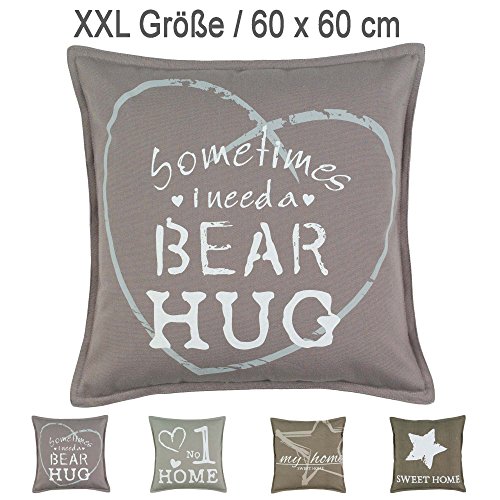 XXL-Canvas-Kissen mit RV und herausnehmbarer Füllung / Leinen / 60x60 cm / Deko-/Zierkissen / Sofakissen / schlamm / Bear Hug