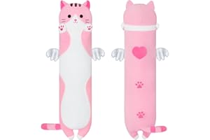 Yeqivo Almohadas Suaves de Peluche para Gatos Largos Peluche para Gatos Peluche para Gatitos Peluche Kawaii Peluche para Gatos Novias Infantiles(50CM Rosa)