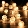 Decorative Lights String, Globe String Lights for Bedroom, Christmas Decorative Lights, Crystal Crackle Ball Lights 5m 50 LED Soft White Battery Operated Fairy Lights Perfect for Valentine's Day Decor