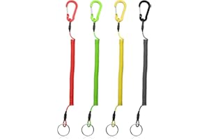 REQAG 4 Stück Angeln Lanyards, Spiralkabel Angeln Lanyard,Anti-Lost Spiral Sicherheits Seil mit Karabiner, Elastisch Spiral Schlüsselanhänger, Stretchy Schlüsselkette, Tool für Bootfahren Kajak Camping Jagd