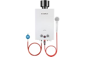 CAMPLUX BW264C-DE 10 Liter Gasdurchlauferhitzer mit Regenkappe, 50mbar Tankless Outdoor-Instant-Gasdusche für Pferd Waschen Camping RV Reise