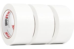 WELSTIK Lot de 3 rouleaux de ruban adhésif professionnel 48 mm x 27 m imperméable en tissu coloré pour réparations, bricolage, utilisation en intérieur et en extérieur, blanc