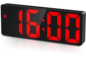 ANKILO Reloj despertador digital más reciente, reloj LED, reloj de mesa electrónico con indicador de temperatura, despertador, brillo ajustable, pantalla 12/24H, reloj digital para casa, ancianos, rojo