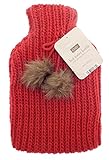 Chunky Knit Hot Water Bottle - 2 litre (2L) - Premium Soft Knitted Pom Pom Cover - Red
