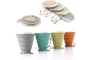 DEHUB Składany silikonowy kubek podróżny, bez FDA i BPA, przenośny kubek do kawy z pokrywkami, większa pojemność, 270 ml, lekki kubek podróżny, na kemping, wędrówki, 4 szt