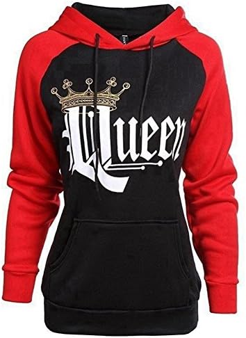 Jayvee Women Men Couple Clothes Hoodie Coat King and Queen Print Lover Hooded Sweater (Queen S, Black)