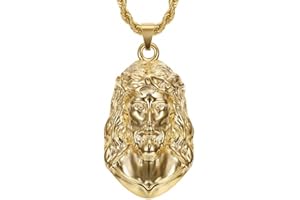 BOBIJOO JEWELRY - Gigante Pesante Ciondolo Collana Cristo Gesù Uomo Gipsy in Acciaio Inox Placcato Oro