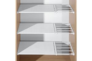 BOUFEIDA Einlegeböden Kleiderschrank, 38-60cm Verstellbare Regaleinsatz für Schrank, Regaltrenner, Teleskopregal Schrankorganizer, Regal Ausziehbar für Kleiderschrank, Schrank, Küche, Badezimmer(35CM)