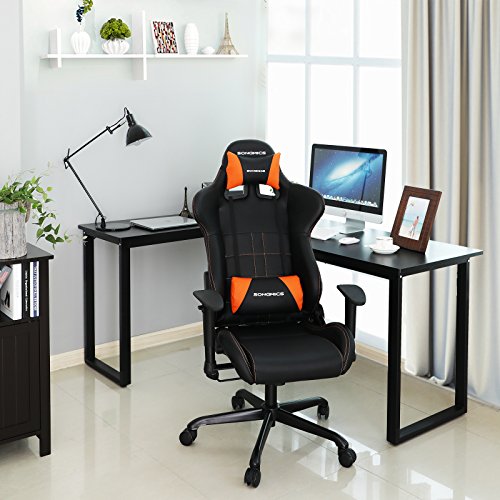 Songmics Racing Sport Gaming Chair Office Computer Chair Desk chair with the Headrest and Lumbar Support Black + Orange RCG32J