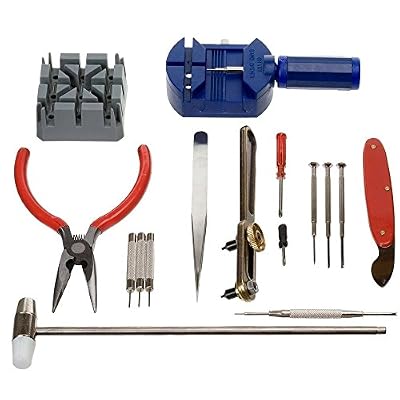 MMOBIEL - Kit Complet Professionnel (16 pièces) pour réparation de Montres avec Ouvre boîtier réglable, Outil Chasse goupille Ajustable et Accessoires horlogerie Inclus