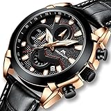 Herren Uhren Männer Militär Wasserdicht Sport Chronograph Groß Schwarz Lederband Armbanduhr Mann Business Mode Analoge Leuchtende Kalender Analoge Uhr