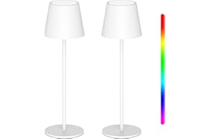 K-Bright LED lampa stołowa o zmiennej intensywności, 8 kolorów, bezprzewodowa lampa stołowa RGB z możliwością wielokrotnego napełniania IP54 biała (2 sztuki)