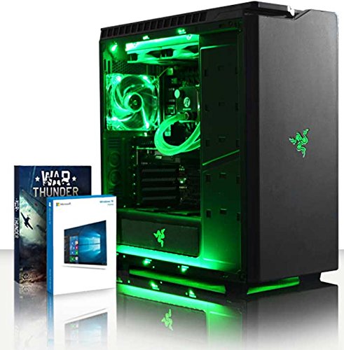 VIBOX Rainmaker 75 Gaming PC - 4,5GHz Intel i7 Quad Core CPU, Geforce GTX 1060, leistungsfähig, Wassergekühlter Desktop Gamer Computer mit Spielgutschein, Windows 10, Grün Innenbeleuchtung, lebenslange Garantie* (4,2GHz (4,5GHz Turbo) Superschneller Intel i7 7700K Kabylake Quad 4-Core Prozessor CPU, Nvidia GeForce GTX 1060 3GB Grafikkarte, 8GB Team 2133MHz DDR4 RAM, 240GB SSD, 3TB Festplatte, Raijintek Triton Wasserkühler, 600W 85+ Netzteil, NZXT H440 Gehäuse, Z270 Mainboard)