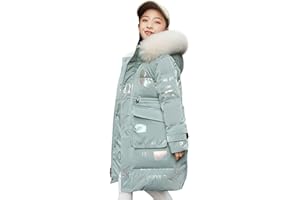 Tilozs Winterjacke Mädchen Winterparka Outdoor Wintermantel Warme Parka Jacke mit Fellkapuze Baumwolle Jacke Dicke Steppjacke Glänzend Kapuzenjacke