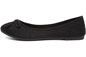 Lilley Womens Black Lace Slip On Ballerina