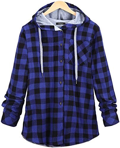 Sepbear Womens Long Sleeve Button Down Hoodie Plaid Checked Shirt Hooded Jumper