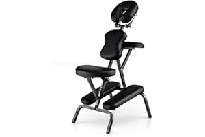 COSTWAY Silla de Masaje Plegable Altura Ajustable, Sillón de Tatuajepara Estética SPA, Terapia Portátil (Negro)