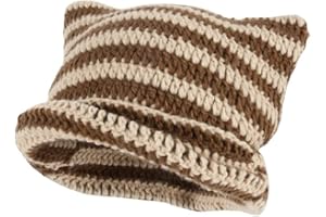 ORVILA Fairy Grunge Beanie Y2K Cat in The Hat Striped Crochet Slouchy Hat Winter Warm Knitted Old Headwear Accessories