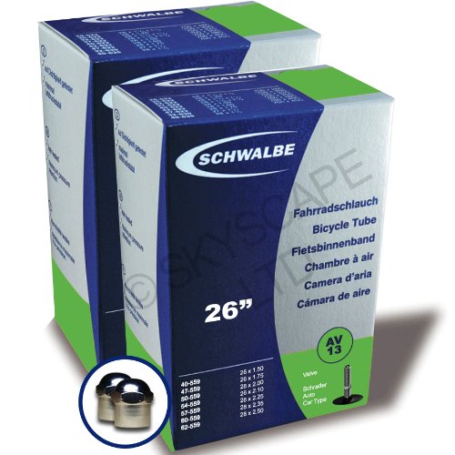 2 x SCHWALBE Fahrradschlauchen - 26 zoll x 1.50 / 2.50 (1,50 1,75 1,90 1,95 2,00 2,10 2,125 2,35, 2,50) - Autoventil/AV - GRATIS VERSAND! [# AV13 ] + kostenlose metall ventilkappen wert 2,95!