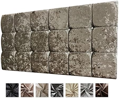 Beautiful Crushed Velvet Cube Headboard With Crystal Diamante &amp; Matching Fabric Buttons, Available in All Sizes &amp; Colors (CHAMPAGNE, 5FT KING SIZE (CRYSTAL DIAMANTE))