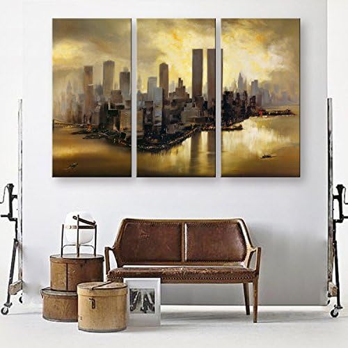 NIKUD-Set of 3 Stretched Frame Canvas Prints Wall Decoration Home Decor Living Rooms Offices Bedrooms Decorative Coastal City Landscape Printing Painting,40CM*80CM*3Panels,#FP1358