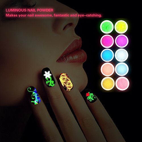 Anself 10St Nachtleuchtend Nail Glitzerpuder Nagel-Puder Nail Glitzer für Nagelkunst - 6