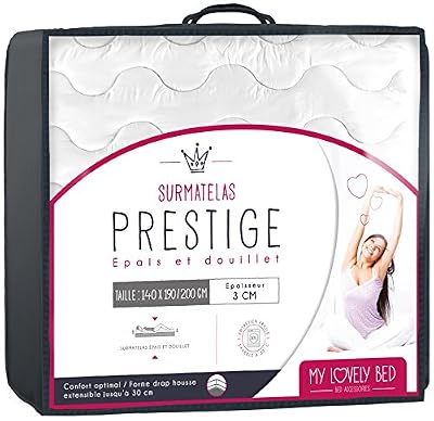 My Lovely Bed - SurMatelas Prestige 140x190/200 cm - Epais et Douillet - Enveloppe 100% Coton - Qualité Hôtellerie