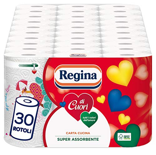 Regina di Cuori Carta Cucina 50 fogli per rotolo - Confezione da 30 rotoli