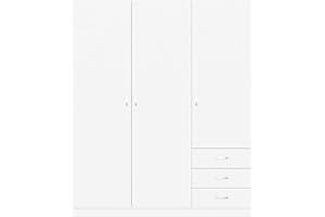 Oggi Enna Armoire 3 portes avec tiroirs Pratique et solide Pour différentes pièces Blanc 175 x 146 cm (AxL)
