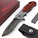 Produktbild BERGKVIST Klappmesser 3-in-1 - K19 RED Knife I Taschenmesser mit Holzgriff I Jagdmesser & Outdoor Messer Scharf aus Edelstahl I Einhandmesser mit Schleifstein, Gürteltasche & gratis ebook
