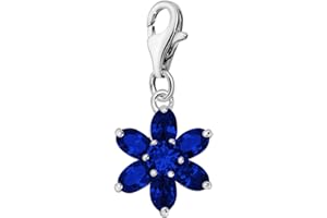 Quiges 925 Sterling Silver Charm Pendant Crystal Flowers made of Birthstones Clip On Lobster Clasp