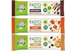 Enervit, Enerzona Pasto Variety Pack 24 Barrette : 8 Gusto Dark Choco, 8 Gusto Caramello, 8 Gusto Cookie, Enervit Barrette Proteiche, Barrette Enerzona 40-30-30, Pasto Sostitutivo, Senza Glutine