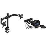 Amazon Basics - Doppel-Monitorständer, höhenverstellbar, Stahl & ICY Box IB-Hub1403A USB-Tisch-Hub (60 mm) zum Einbau, 4X USB