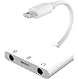 Hquality Lightning to Microphone Audio Adapter, Upgraded 3 in 1 Dual 3.5mm Microphone Audio Jack and Charging Aux Headphone Splitter Adapter, Compatible with iPhone 12/11/iPad